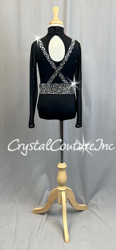 Black Leotard with Red Bowtie and Rhinestoned Suspenders