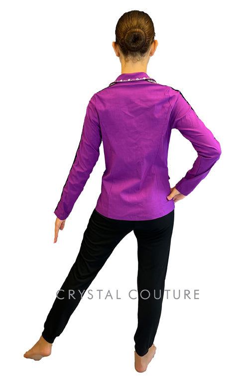 Purple Blazer Jacket with Black Joggers - Rhinestones