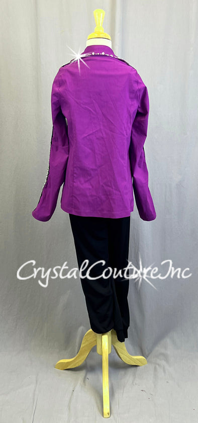 Purple Blazer Jacket with Black Joggers - Rhinestones