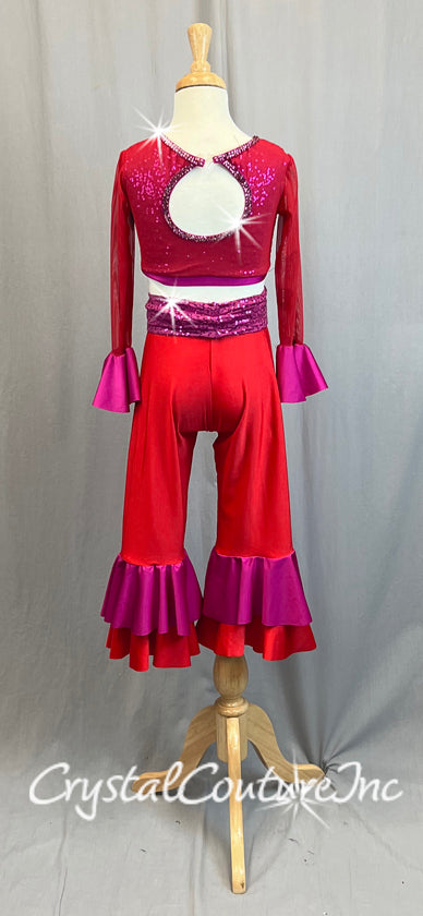Red and Pink Disco Style Two Piece - Rhinestones