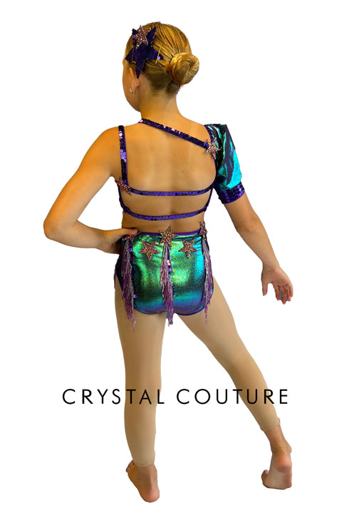 Irridescent Green Mermaid Inspired Two Piece - Rhinestones