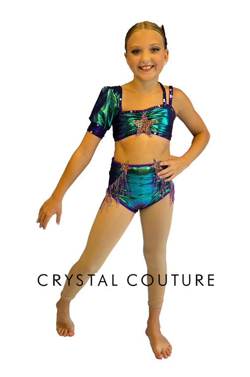 Irridescent Green Mermaid Inspired Two Piece - Rhinestones