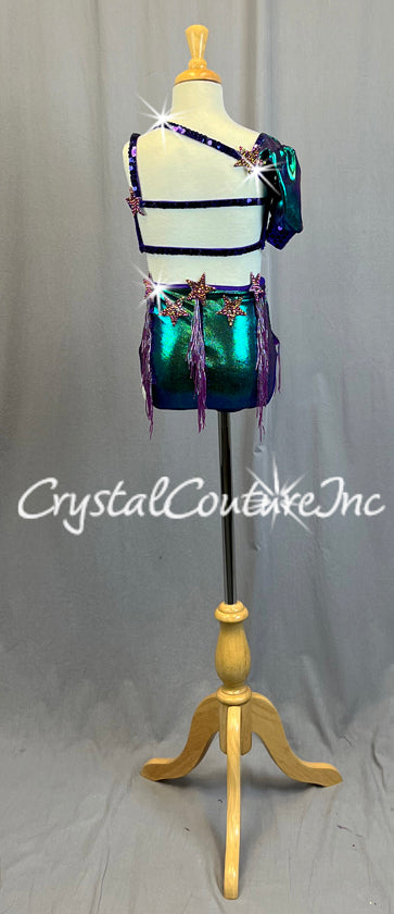 Irridescent Green Mermaid Inspired Two Piece - Rhinestones