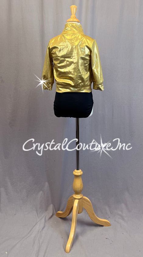 Gold Elbow Length Zip Up Jacket with Trunks - Rhinestones