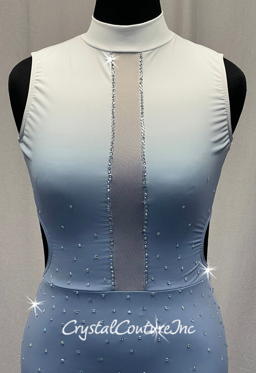 Blue Ombre Long Leg Unitard - Rhinestones