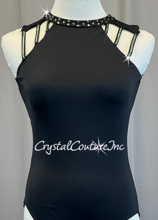 Black Strappy Leotard with Open Back - Rhinestones