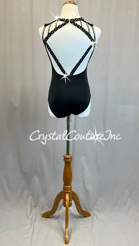 Black Strappy Leotard with Open Back - Rhinestones