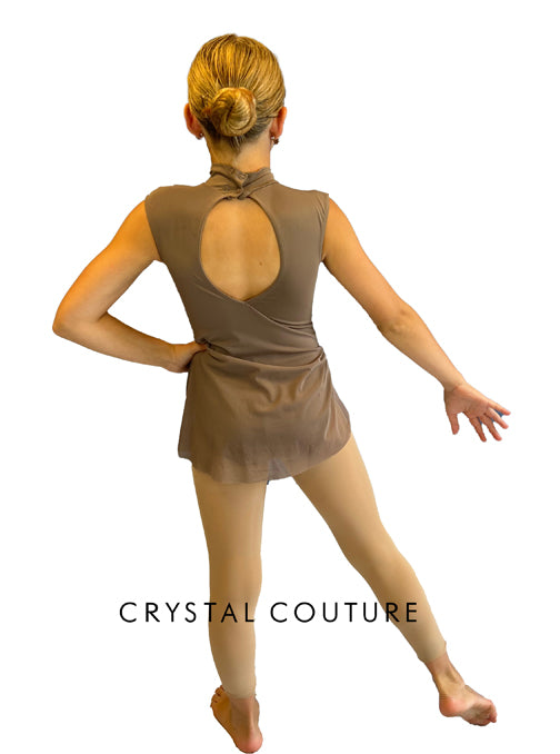 Taupe Cap Sleeve Leo with Ruched Mesh Overlay