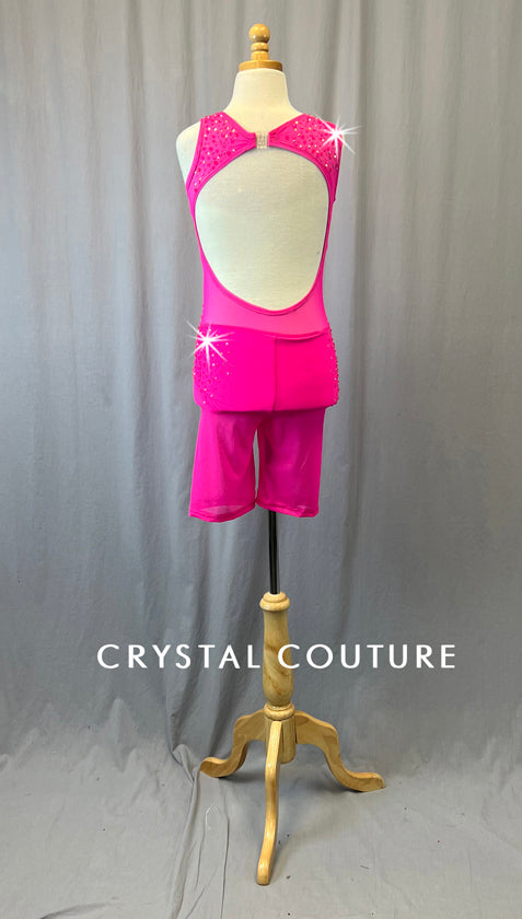 Hot Pink Biketard with Mesh - Rhinestones