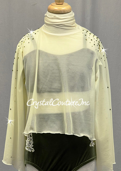 Ivory Flounce Top with Olive Green Velvet Two Piece - Rhinestones