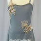 Gray Camisole Open Back Leotard with Attached Mesh Dress - Appliques & Rhinestones