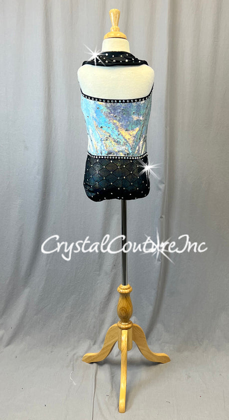 Silver Tux Vest with Lattice Patterned Two Piece - Rhinestones