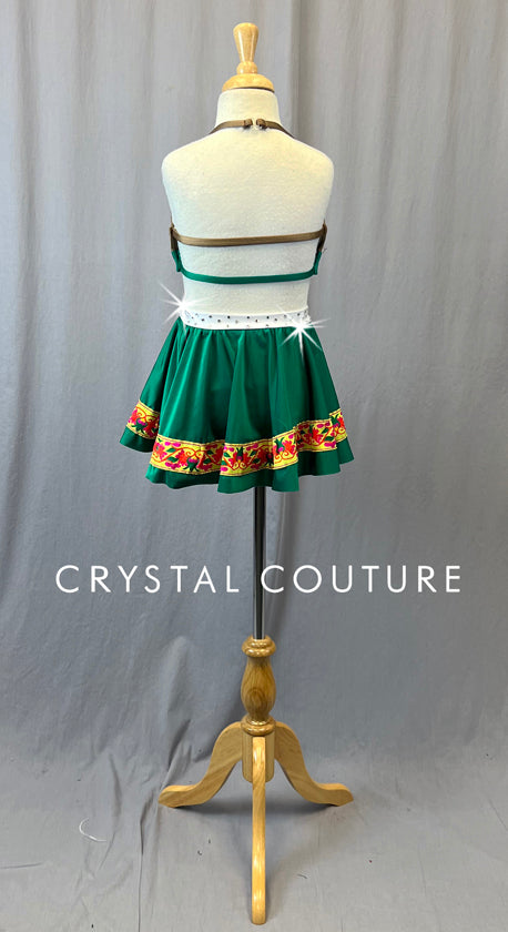 Brown and Green Two Piece with Trim & Apron - Rhinestones