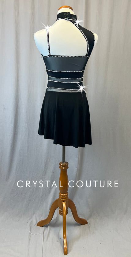 Black Asymmetrical Dress with Buckles - Rhinestones