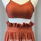 Burnt Orange Two Piece with Ruffled Wide Leg Pants