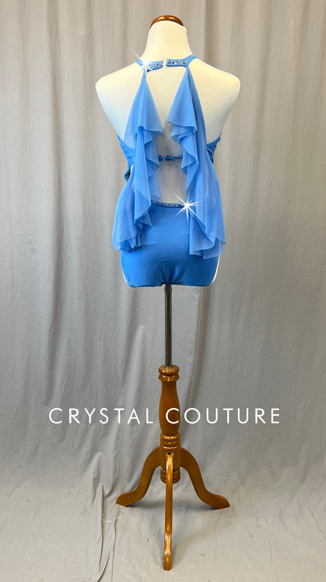 Blue Cutout Leotard with Mesh Wings - Appliques and Rhinestones