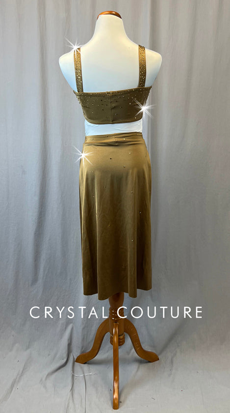 Golden Brown Two Piece with Side Slit Skirt - Rhinestones