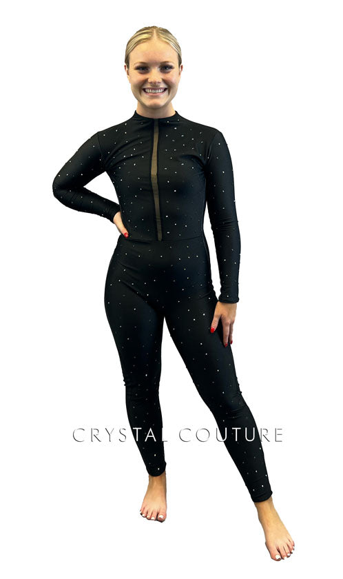 Black and Silver Unitard with Mesh Back - Rhinestones