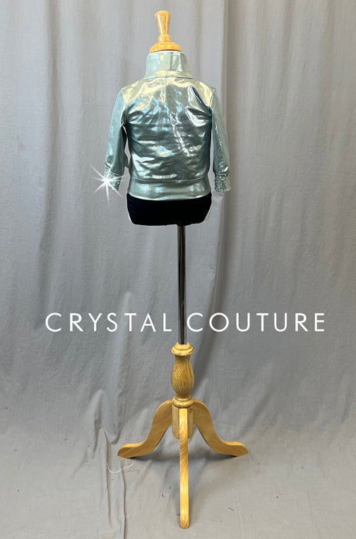 Silver Elbow Length Zip Up Jacket with Trunks - Rhinestones