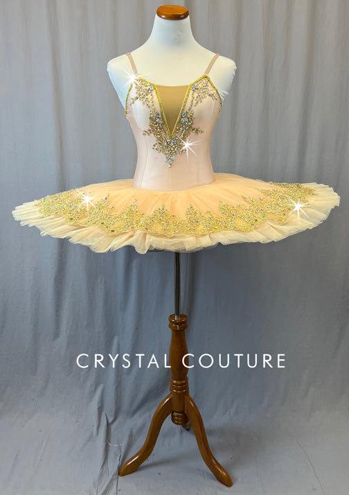 Peach and Gold Platter Tutu with Appliques and Rhinestones