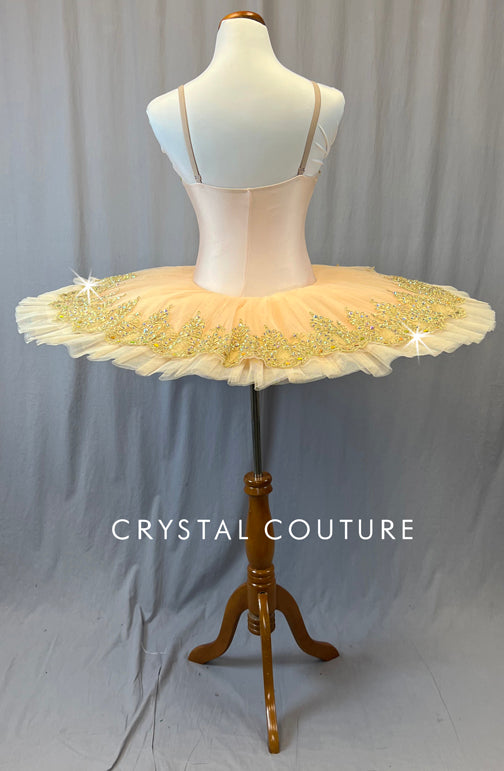 Peach and Gold Platter Tutu with Appliques and Rhinestones