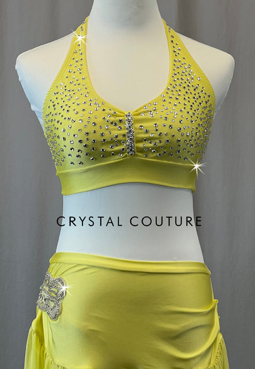 Yellow Halter Top with Drop Waist Skirt - Rhinestones