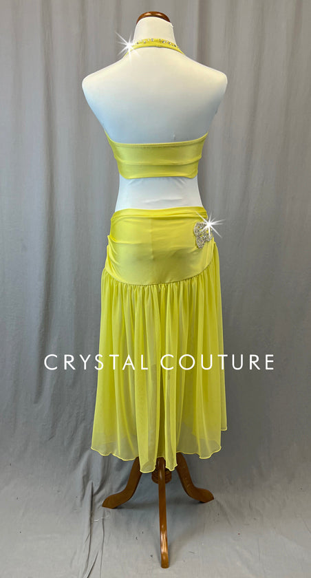 Yellow Halter Top with Drop Waist Skirt - Rhinestones