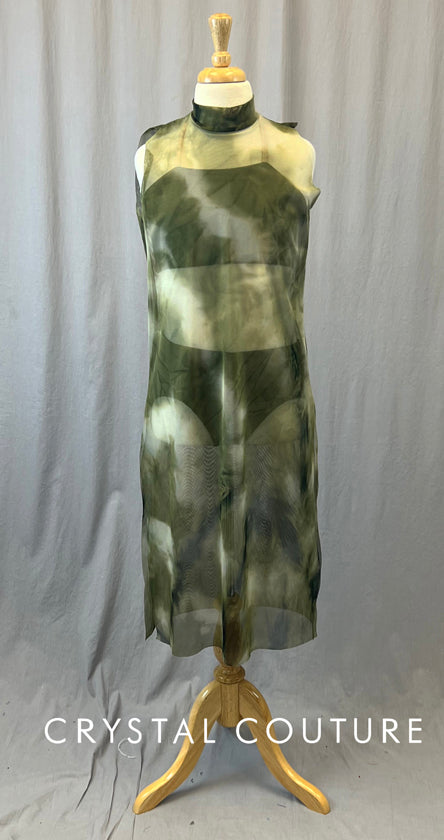 Olive Green Marbled Overlay Dress Crystal Couture Olive Green Marbled Overlay Dress Crystal Couture