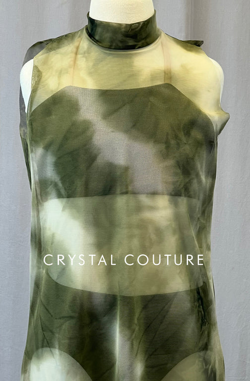 Olive Green Marbled Overlay Dress