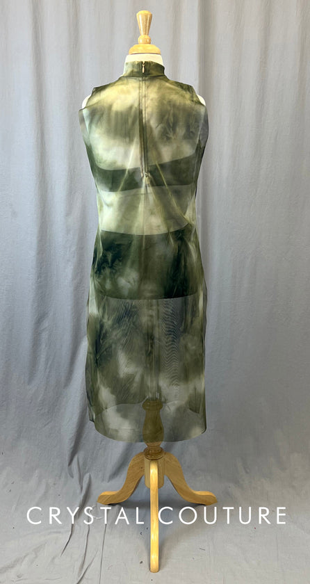 Olive Green Marbled Overlay Dress