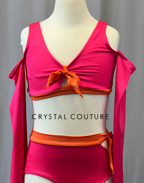 Pink & Orange Two Piece with Cold Shoulder Top & Bell Sleeves