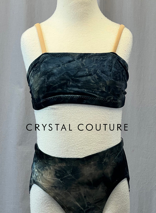 Blue Velour Marbled Bra Top and Trunks