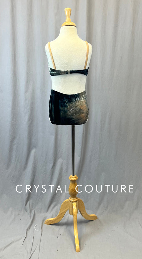 Blue Velour Marbled Bra Top and Trunks