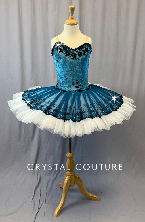 Teal Velour Platter Tutu with Rhinestones