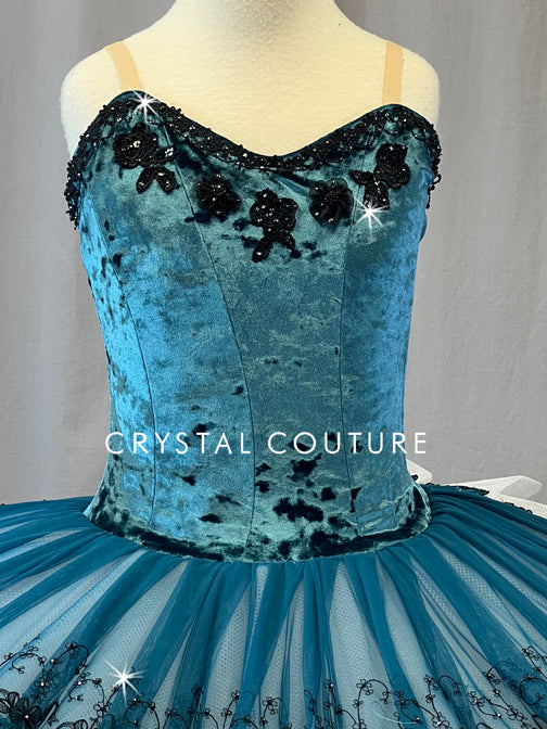 Teal Velour Platter Tutu with Rhinestones