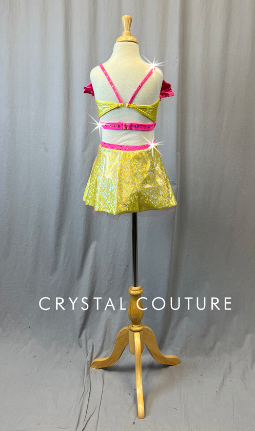 Custom Pink Lemonade Two Piece with Ruffles & Lemon Patches - Rhinestones