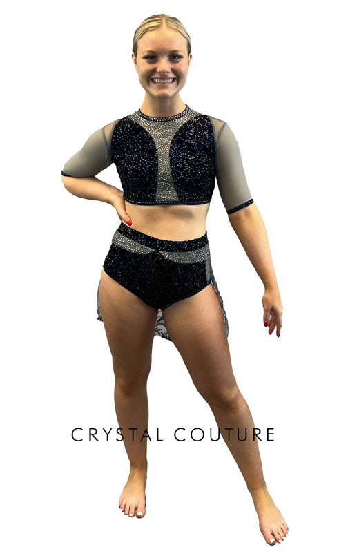 Custom Black and Grey Burnout Velour Two Piece with Back Skirt