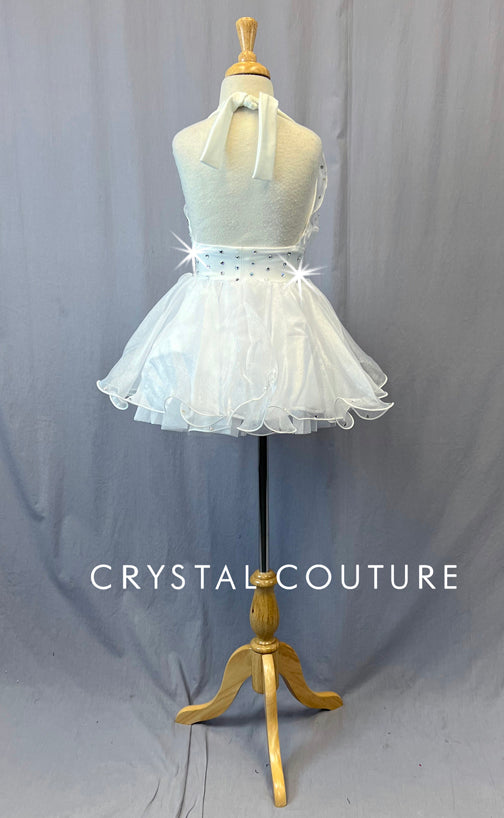 White Shimmer Halter Dress with Crinoline - Rhinestones