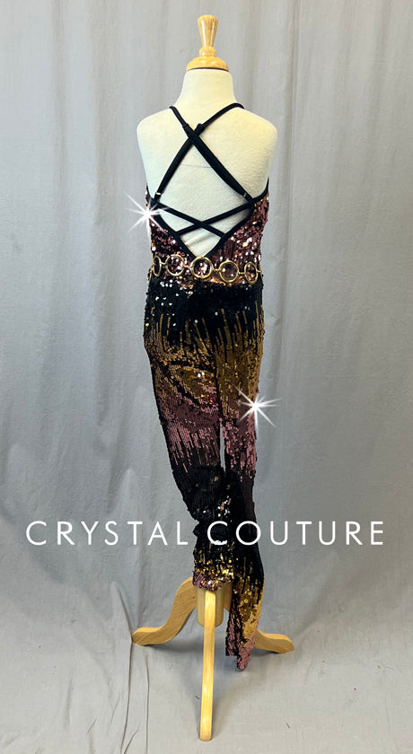 Pink, Black, & Gold Sequin Jumpsuit with Gold Hoop Belt