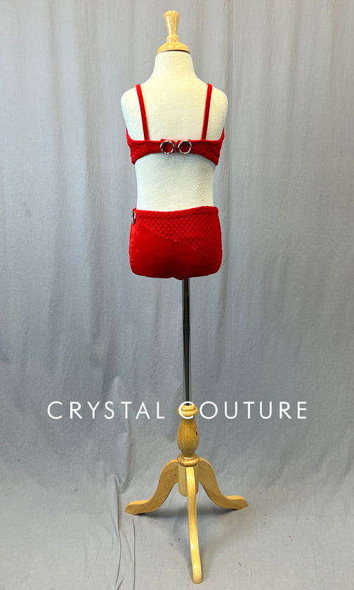 Custom Red Two Piece with Silver Hoops & Wide Netting