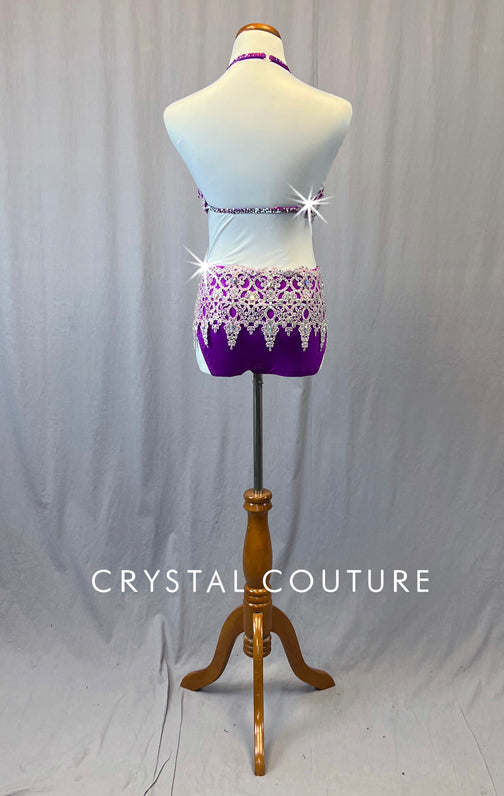 Custom Purple Halter Two Piece with Lace Back Applique - Rhinestones