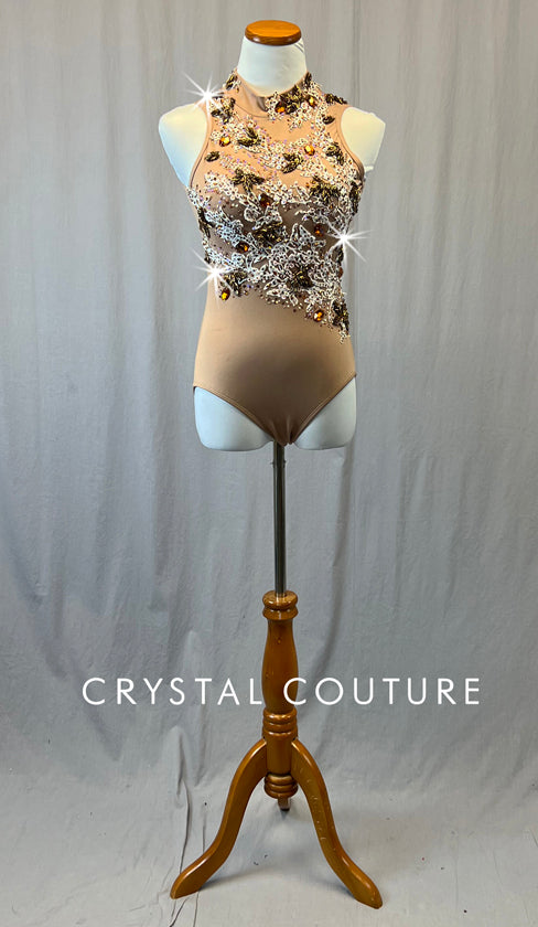 Custom Nude Mock Neck Leotard with Open Back - Appliques & Rhinestones
