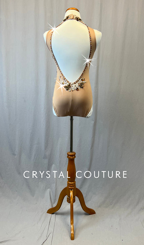 Custom Nude Mock Neck Leotard with Open Back - Appliques & Rhinestones