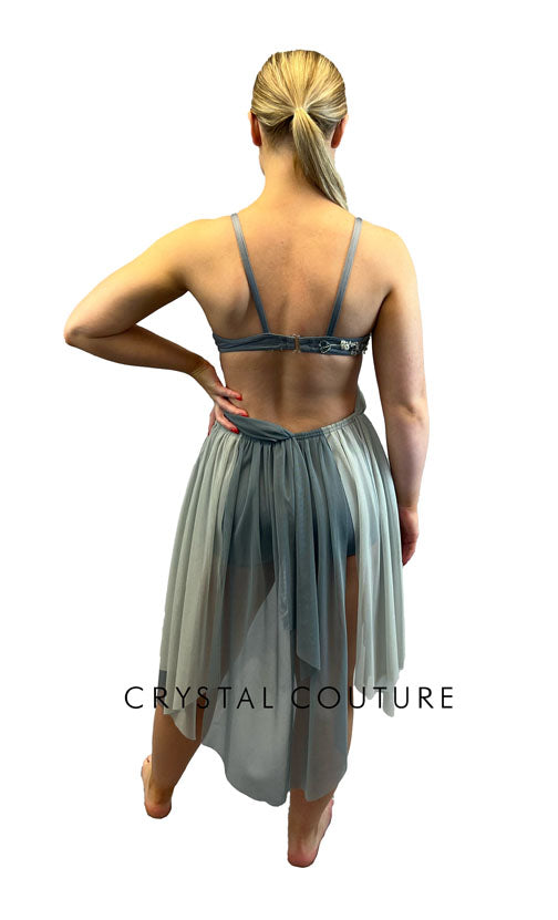 Custom Grey Connected Two Piece with Back Skirt - Appliques & Rhinestones