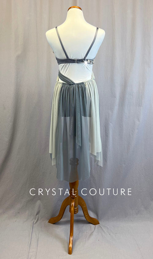 Custom Grey Connected Two Piece with Back Skirt - Appliques & Rhinestones