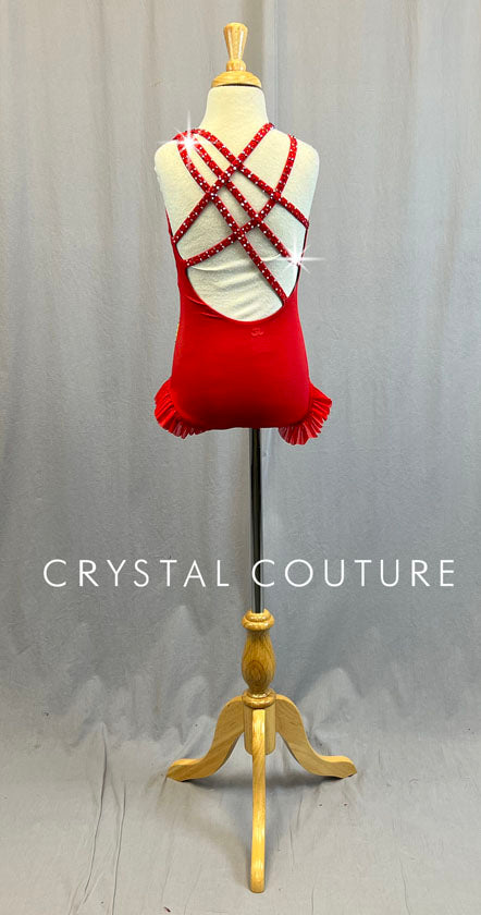 Custom BayWatch Asymmetrical Lifeguard Leotard with Ruffle Hips and Strappy Back - Rhinestones