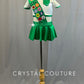 Custom Green and White Girl Scout Two Piece Top and Skirt with Sash and Patches - Rhinestones