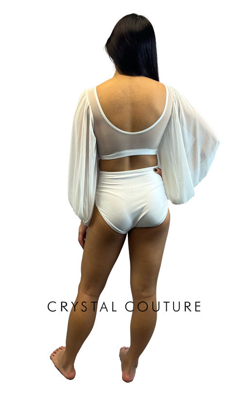 White Peasant Sleeve Two Piece with Stoned Appliques