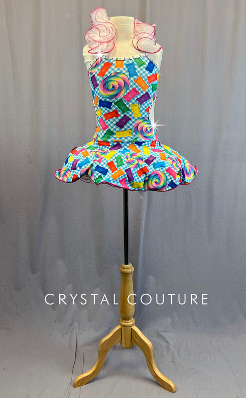 Gummy Bear Skirted Leotard with Ruffled Halter Strap - Rhinestones