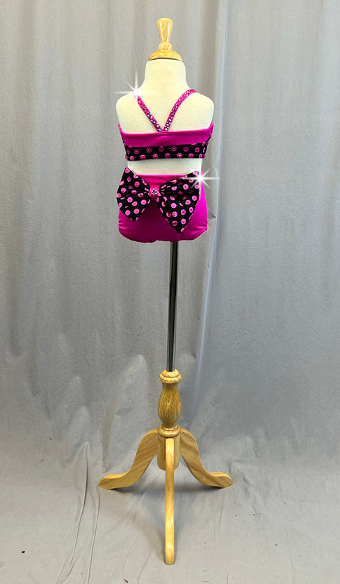 Custom Black & Pink Polka Dot Two Piece with Ruffled Trunks - Rhinestones